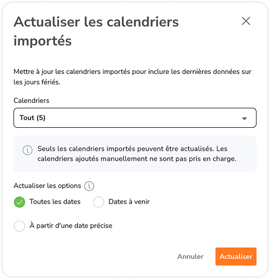 Actualiser tous les calendriers